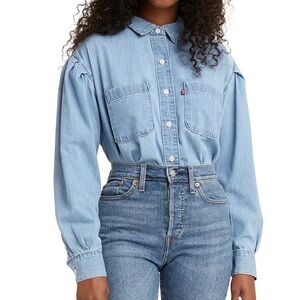 Levi's Kinsley Cotton Denim Puff Sleeve Utility Shirt- XL
